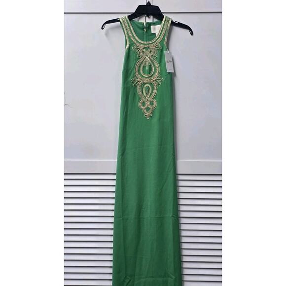 NWT LILLY Pulitzer Taylane Embroidered Maxi Shift Dress Kelly Green Gold Sz 6 - Picture 3 of 9